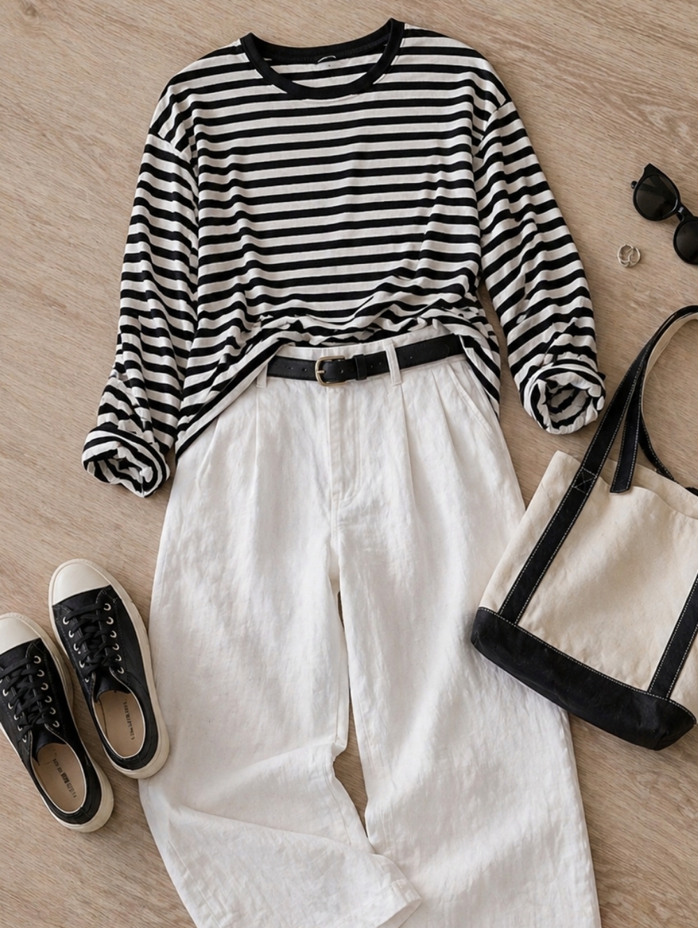 H&M Black White Striped Cropped Long Sleeve Top Minimalist Preppy M